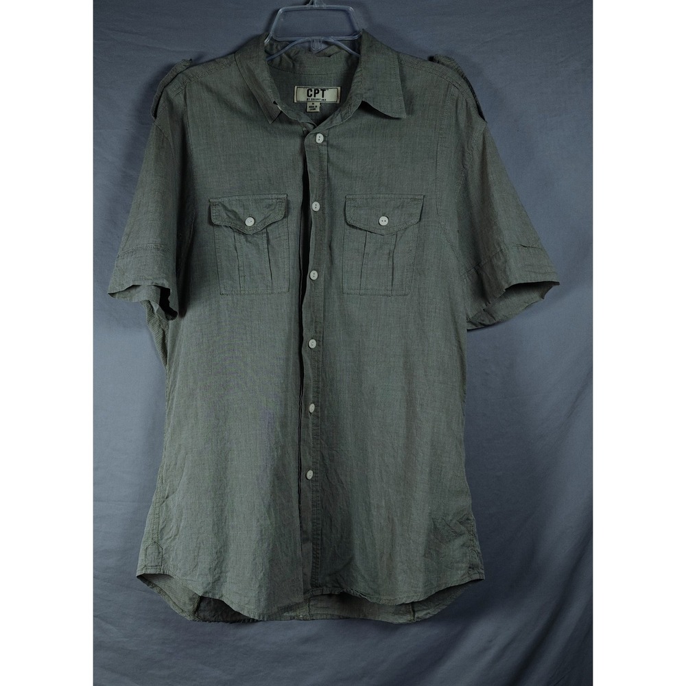 CPT By Cockpit USA Button‎ up Mens Medium Short Sleeve Epaulets Green